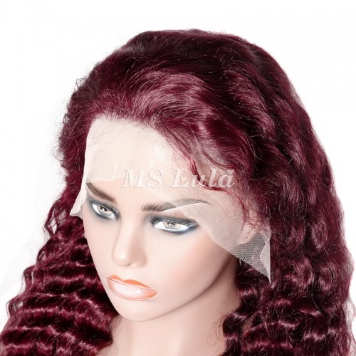 Burgundy Color #99j Human Hair Deep Wave 13X4 Lace Front Wigs | Human Hair Wig | Lace Front